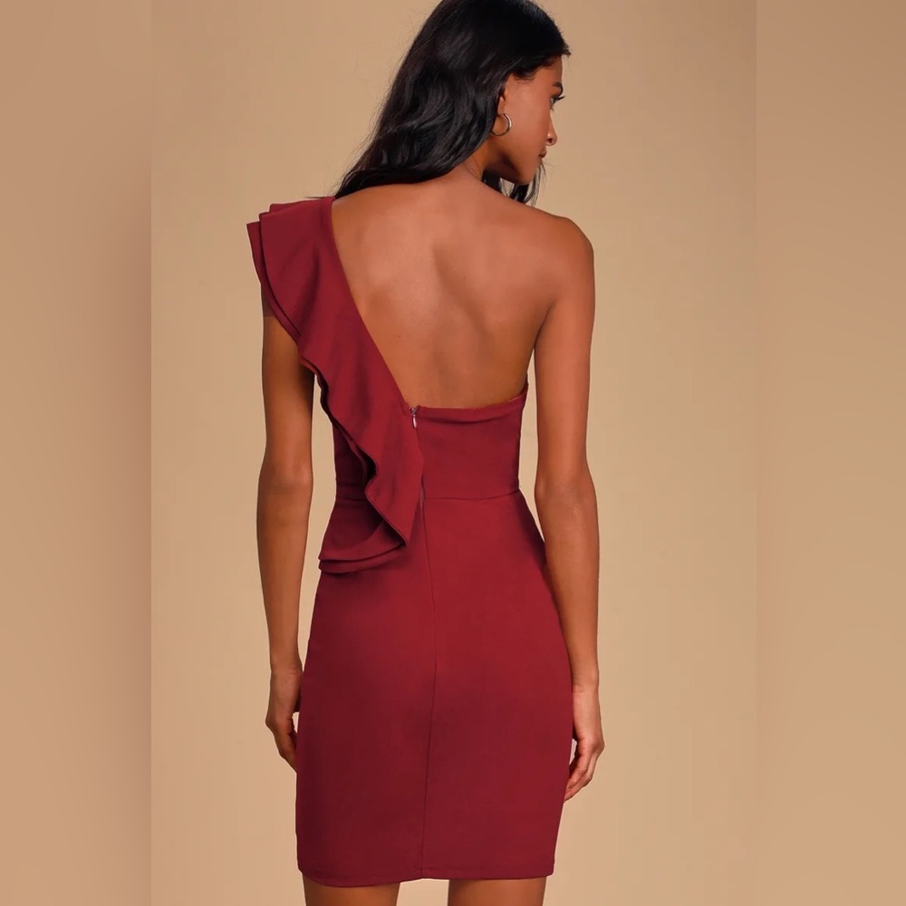 Lulu's Red Asymmetrical Ruffled Bodycon Dress - Picture 3 of 4